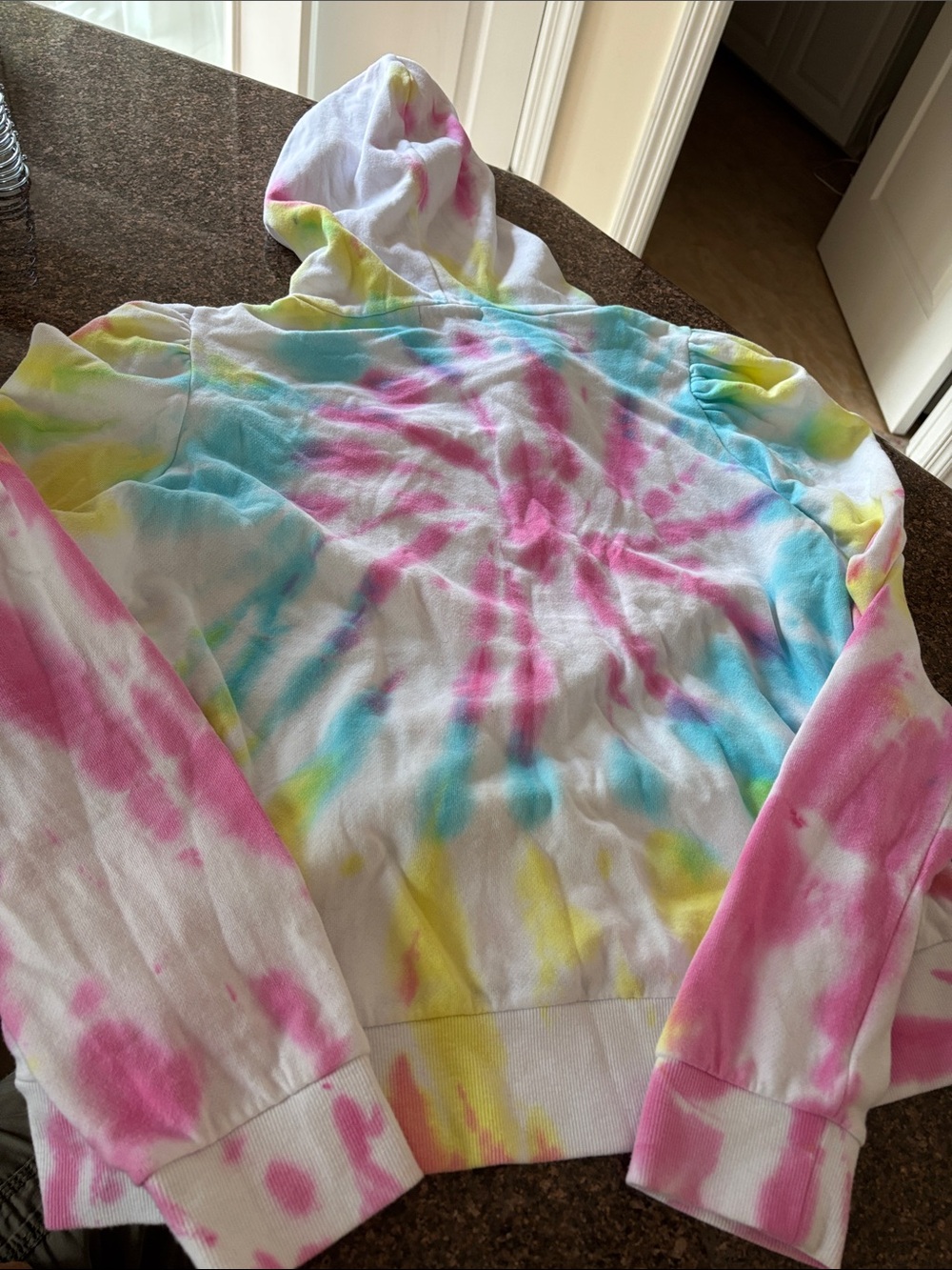 Generation Love Ladies Pink Blue Yellow Tie-Dye Smile Patch Hoodie-M - Picture 6 of 6